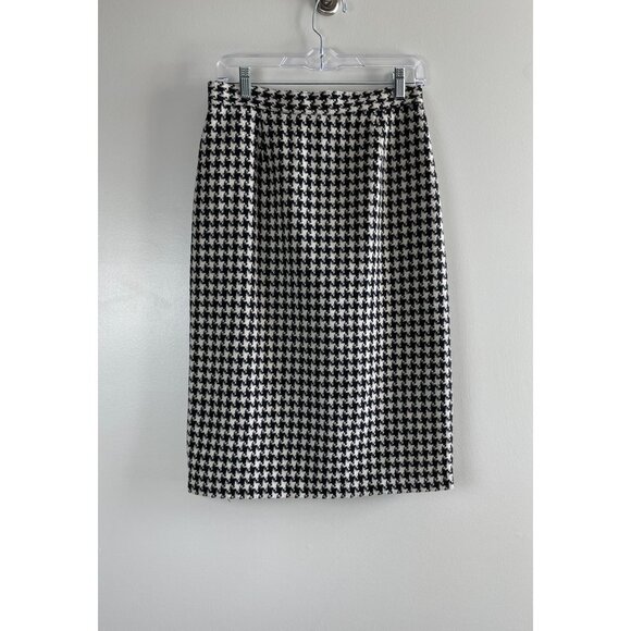 Sag Harbor Wool Blend Pencil Skirt Womens 10 Black/White Houndstooth Lined - Picture 4 of 9